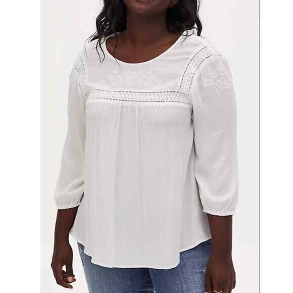 NEW TORRID‎ Blouse Top Size 12 Classic Boho Peasant White Floral Embroidery Lace - Picture 1 of 10